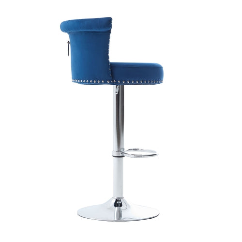 Velvet Bar Stool Set of 2, Adjustable Swivel Bar Stools with Silver