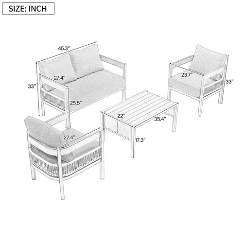 Multi-person Outdoor Iron Sofa Set with A table, Rattan Decoration,