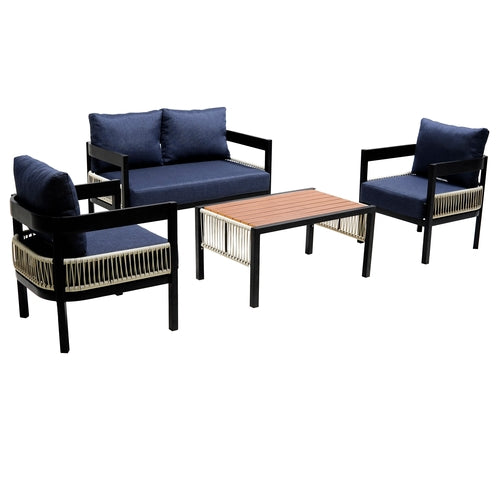 Multi-person Outdoor Iron Sofa Set with A table, Rattan Decoration,