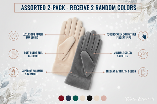 Women's Plush Winter Gloves - Assorted 2-Pack Warm Fur-Lined Gloves